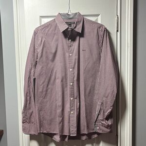 Michael Kors Men’s Red and White Micro-Check Dress Shirt